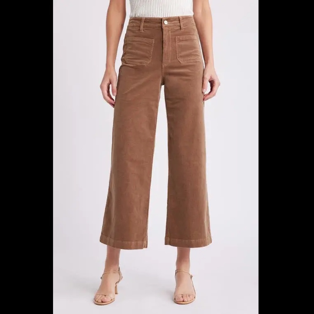 Paige Anessa Patch Pocket Wide Leg Corduroy Pants BROWN